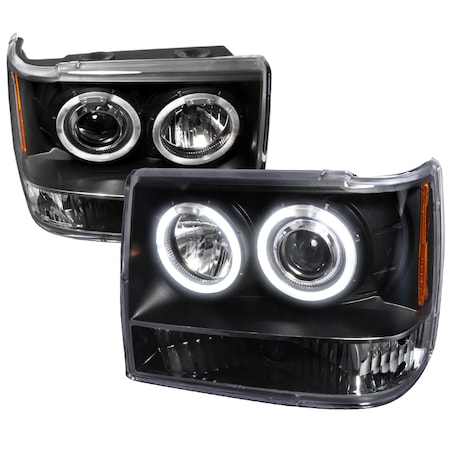 Spec-D Tuning 93-96 Jeep Grand Cherokee Halo LED Projector Black 2LHP-GKEE93JM-TM